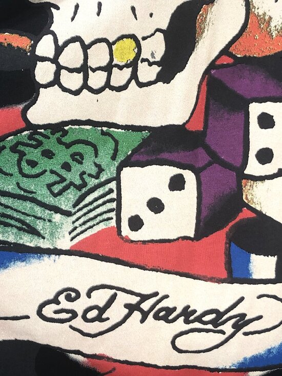 Ed Hardy Designs Mens T Shirt Black Skull Poker Dice Money Size 3XL - Picture 4 of 12